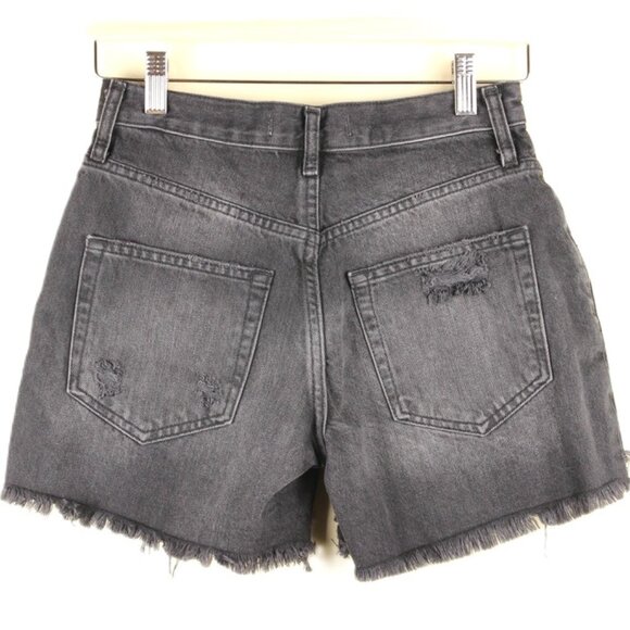 nwt FREE PEOPLE We The Free High-Rise Distressed Denim Shorts in Black, Size 24 - Picture 5 of 9